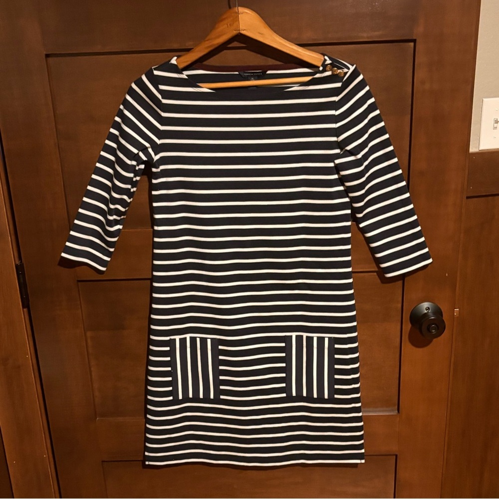 Tommy Hilfiger Black and White Striped Long Sleeve Dress